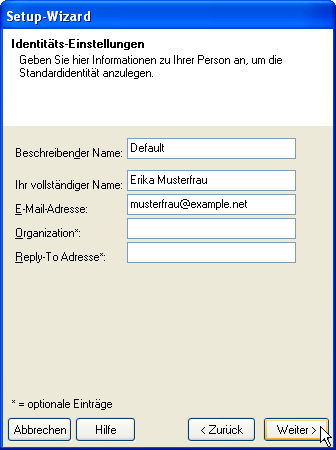 Setup-Wizard: Identitäts-Einstellungen