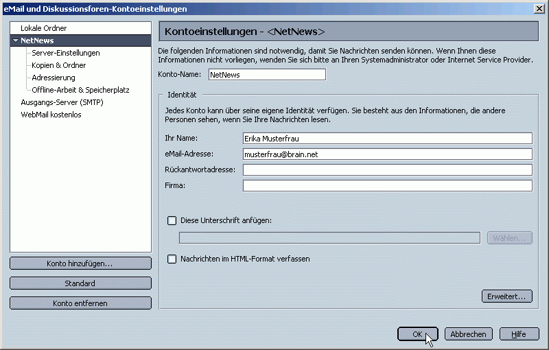 Anpassung der Konto-Einstellungen