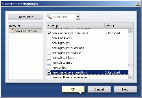 Subscribe newsgroups