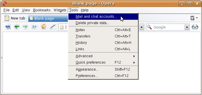 Selection: Tools - Mail and chat accounts