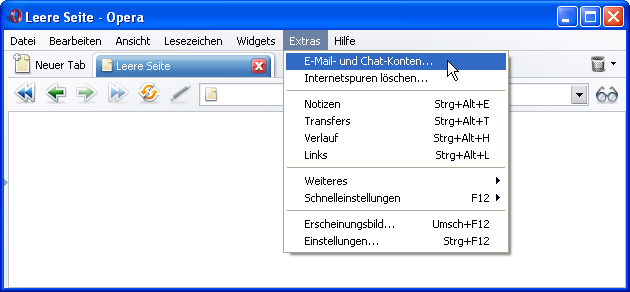 Auswahl: Extras - E-Mail und Chat-Konten