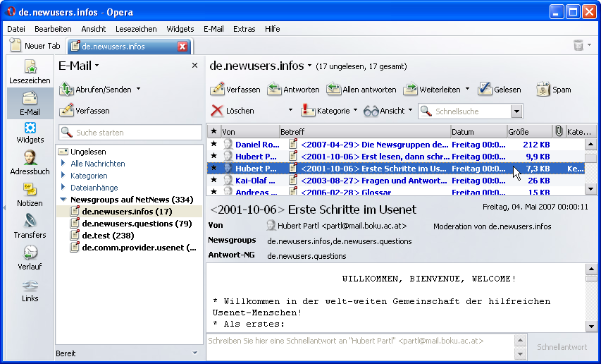 Newsgruppen im E-Mail-Panel