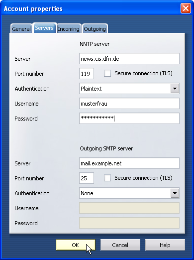 Secure connection (TLS) - do not check