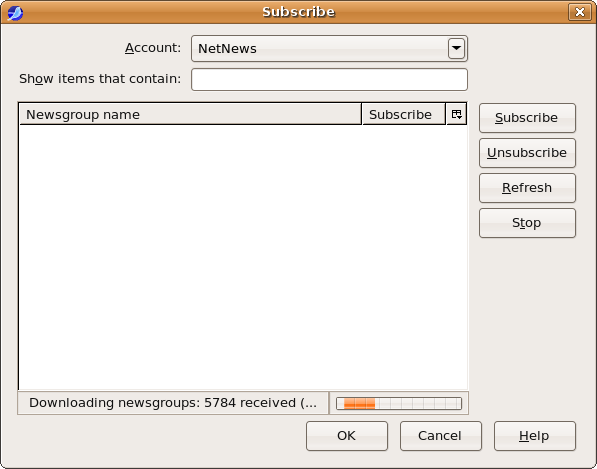 Subscribe: Downloading list of newsgroups