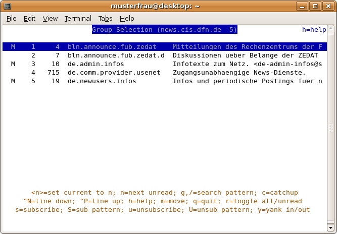 Main window: Pre-selected groups